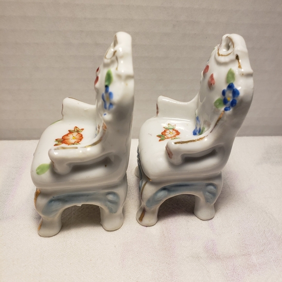 Vintage Two (2) Japan "Forget Me Nots" Porcelain Doll House Chairs - Picture 5 of 8